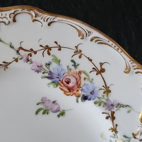 Antique Meissen Deep Plate Courting Couple Romantic Scene Floral Design 8.75" - Picture 4 of 7